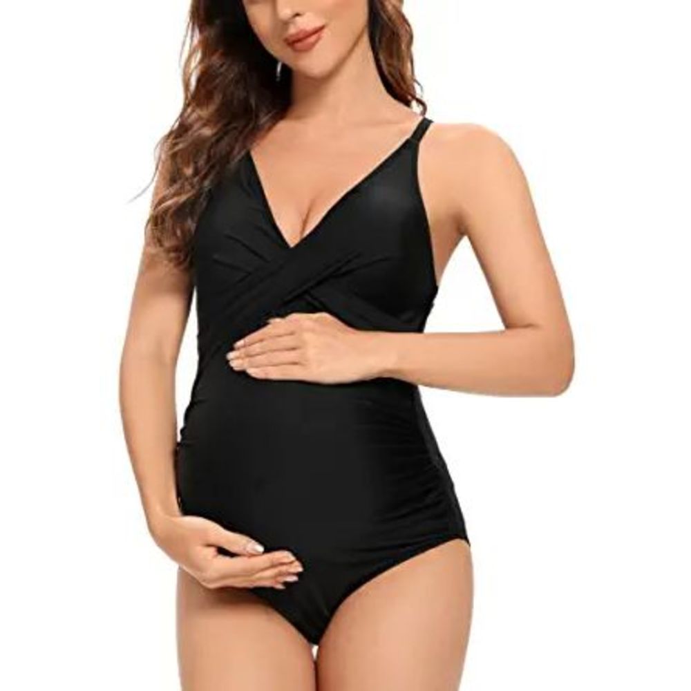 Ziola Womens Maternity Swimsuit One Piece Front Cross Swimsuit V-Neck Pregnancy